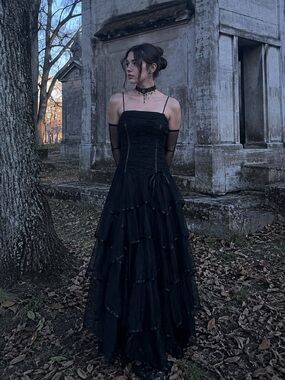 90s vintage black prom dress dark fairy whimsygoth lace up back ULTRA RARE